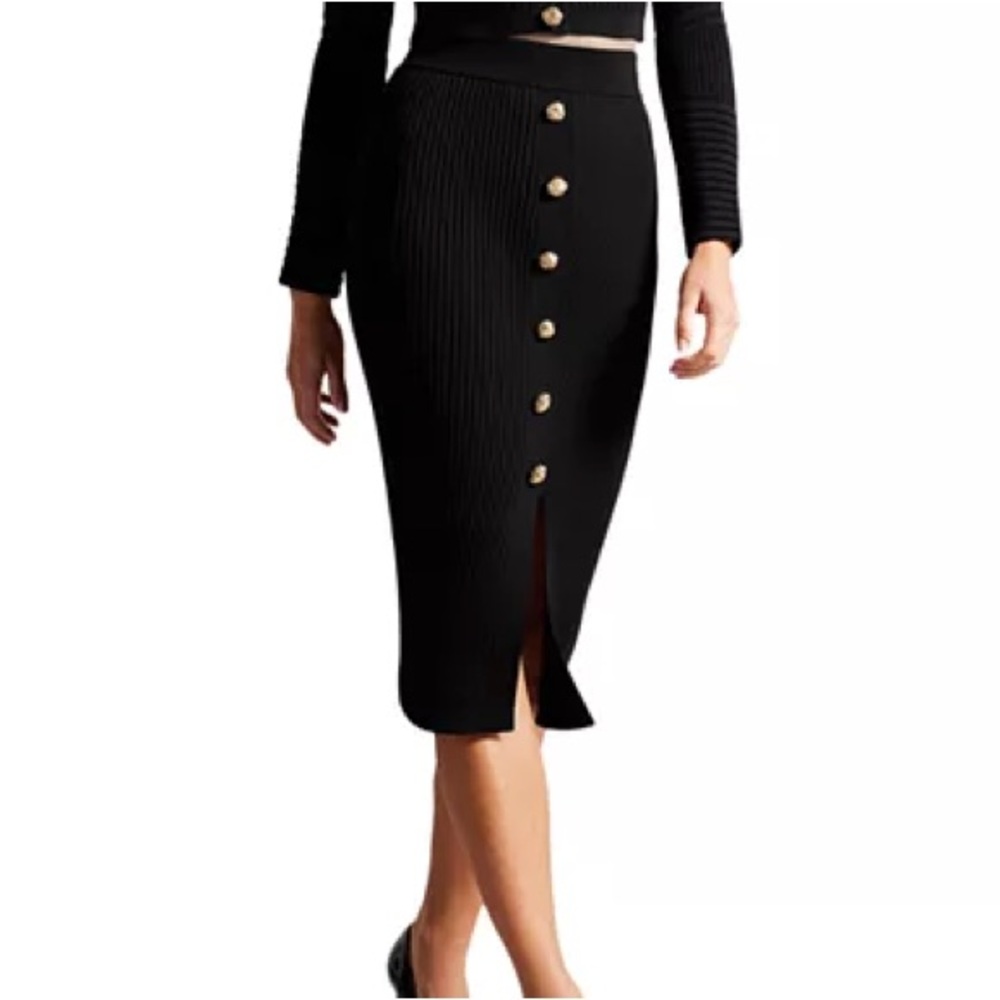 NWT Ted Baker Betylou Rib Detail Biker Knit Skirt, Black